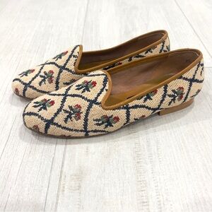 Zalo Vintage Needlepoint Floral Smoking Slippers Size 7.5